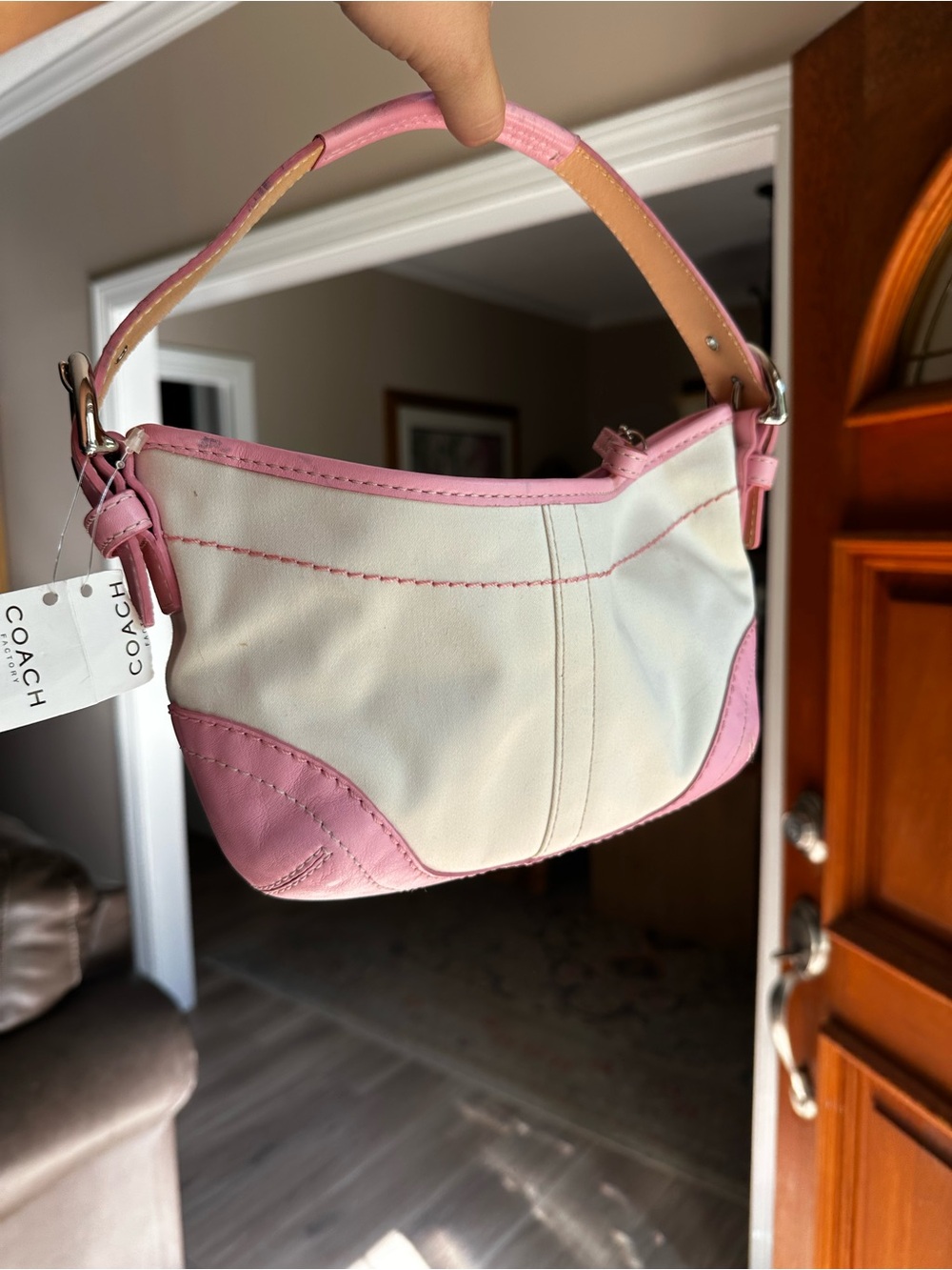 Vintage Coach Pink and White small hobo bag